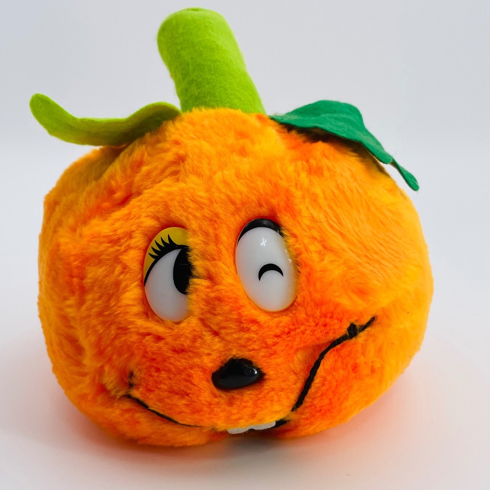 Vintage Orange Plush Pumpkin Winking Face Halloween‎ Stuffed Toy Made in Taiwan